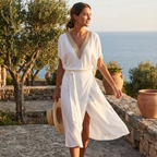 Sofia Abito Donna Midi Wrap – Scollo V, Laccio Vita, Spacco Elegante