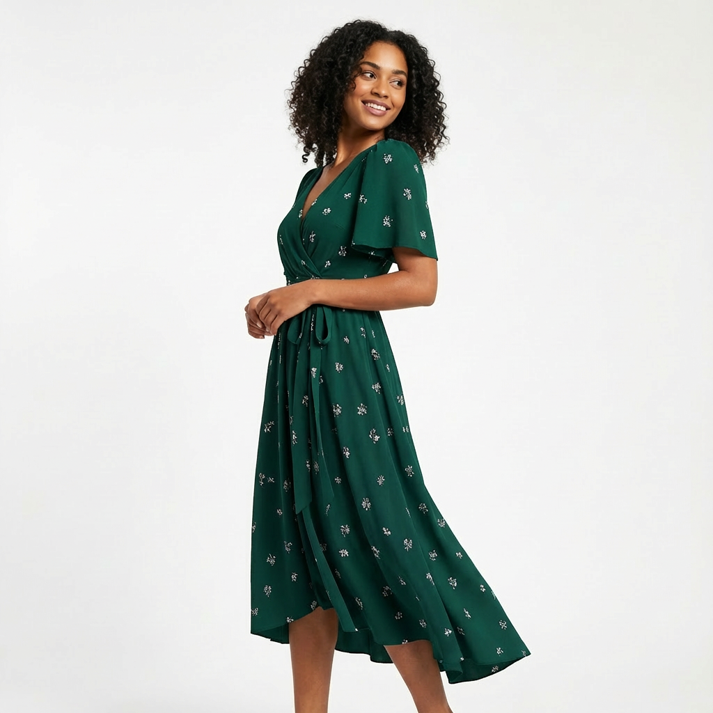 Elisa Abito Donna Midi Floreale – Vestito Incrociato Scollo V Elegante Estivo