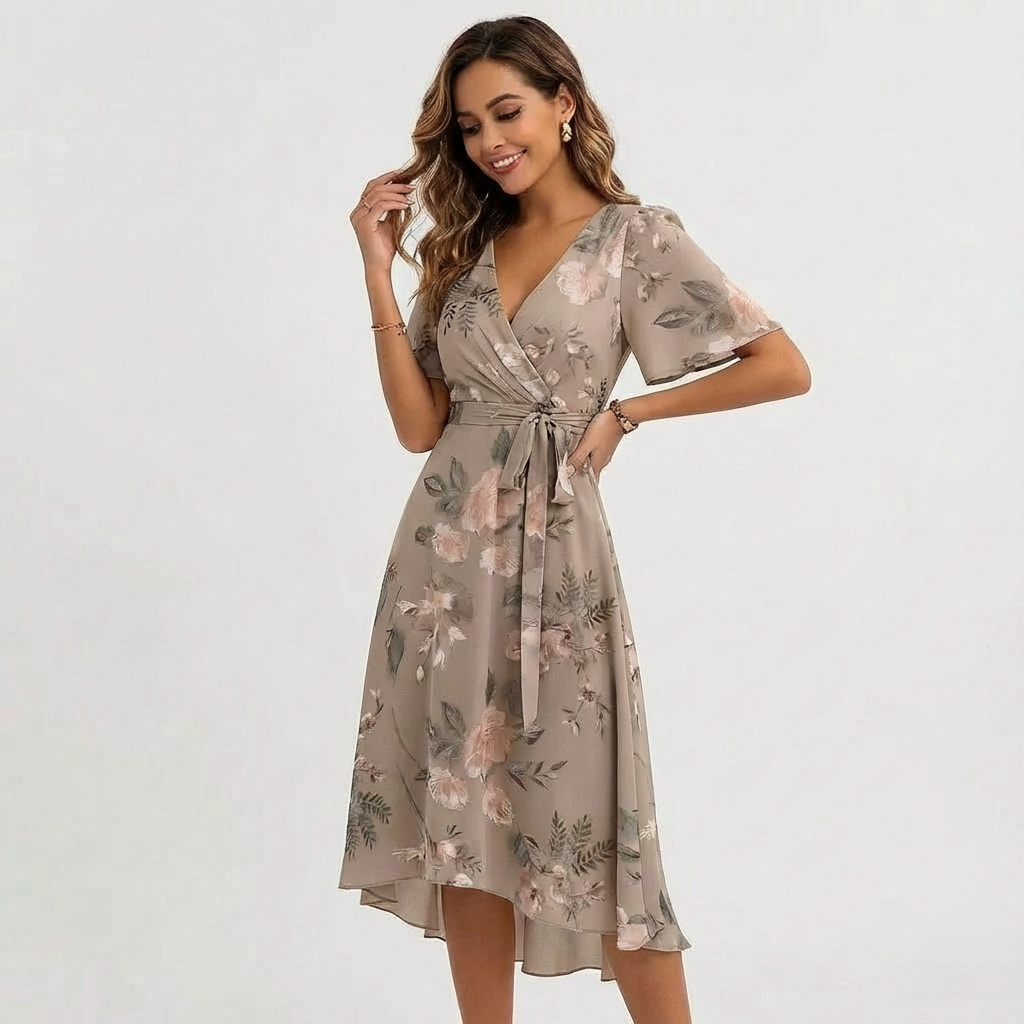 Elisa Abito Donna Midi Floreale – Vestito Incrociato Scollo V Elegante Estivo