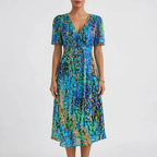 Elisa Women's Floral Midi Dress – Wrap Dress V-Neck Elegant Summer