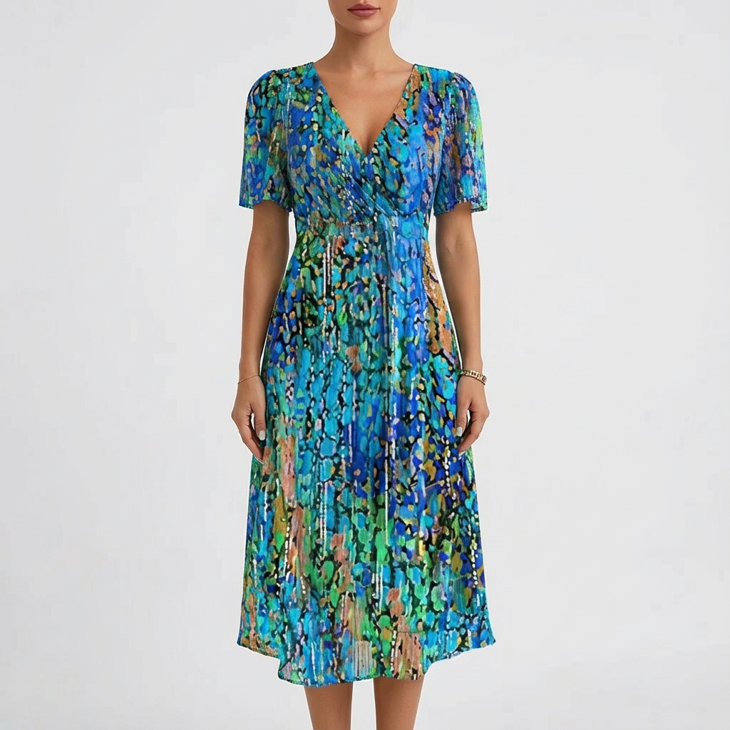 Elisa Women's Floral Midi Dress – Wrap Dress V-Neck Elegant Summer