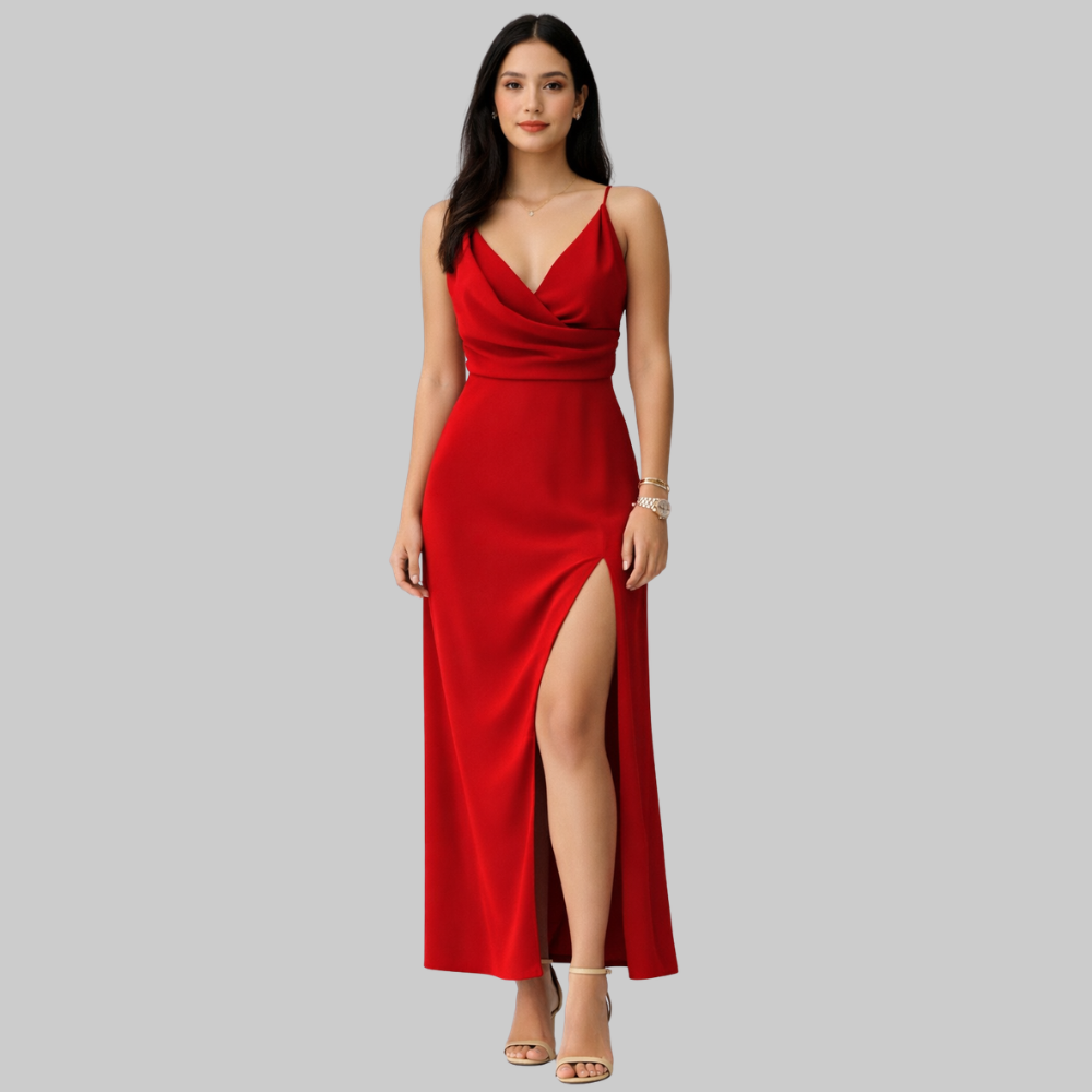 Lanie Vestido Slip Dress Elegante de Mujer – Vestido con Escote Profundo y Abertura