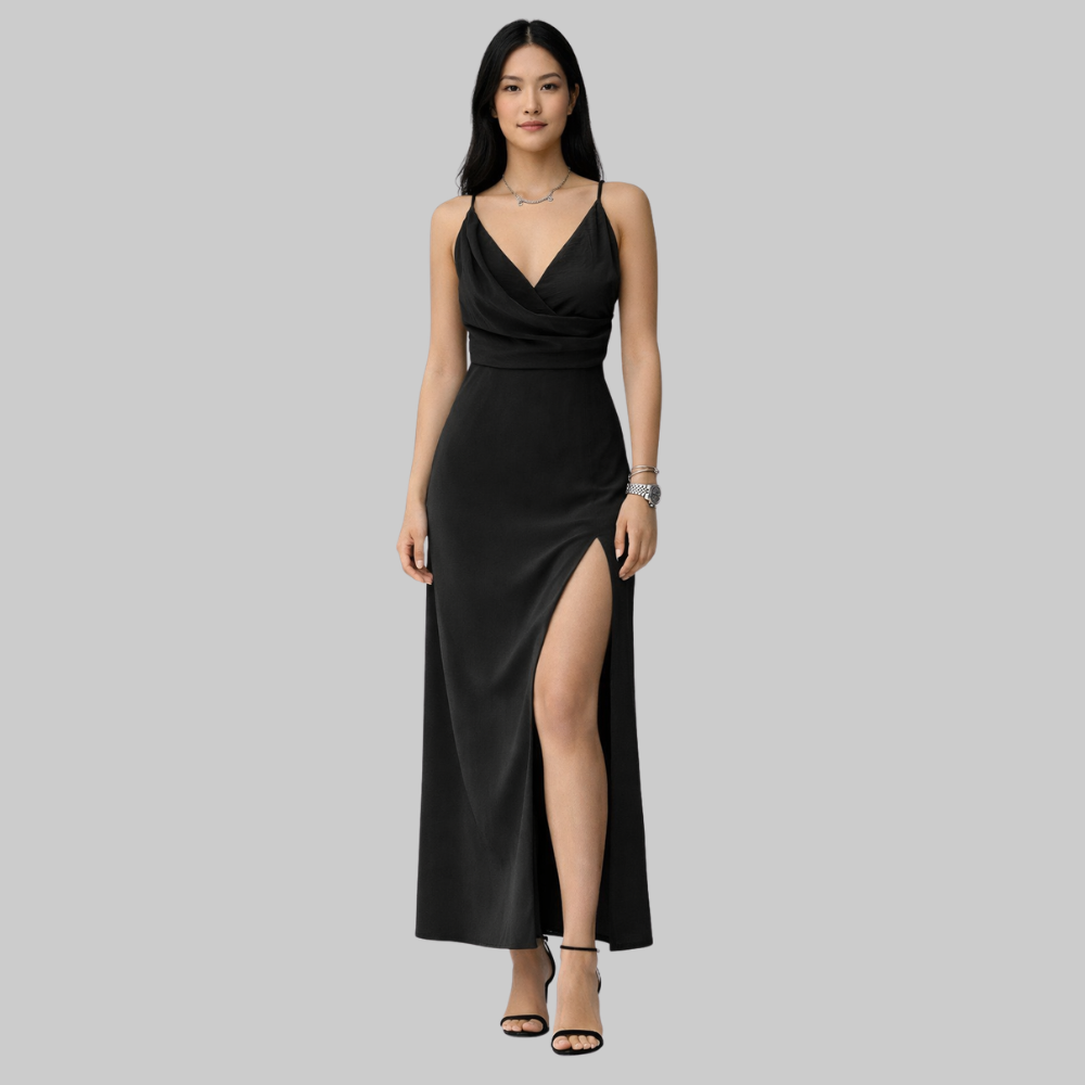Lanie Vestido Slip Dress Elegante de Mujer – Vestido con Escote Profundo y Abertura