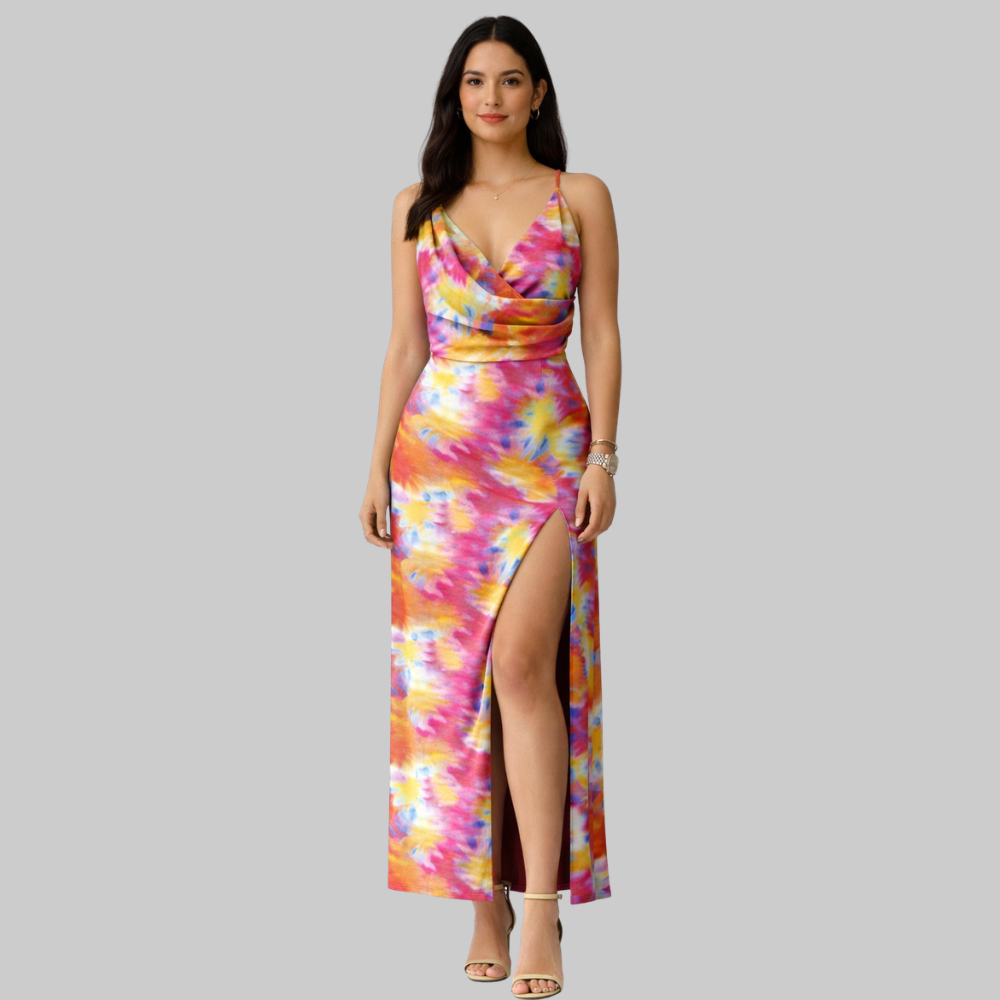 Lanie Vestido Slip Dress Elegante de Mujer – Vestido con Escote Profundo y Abertura