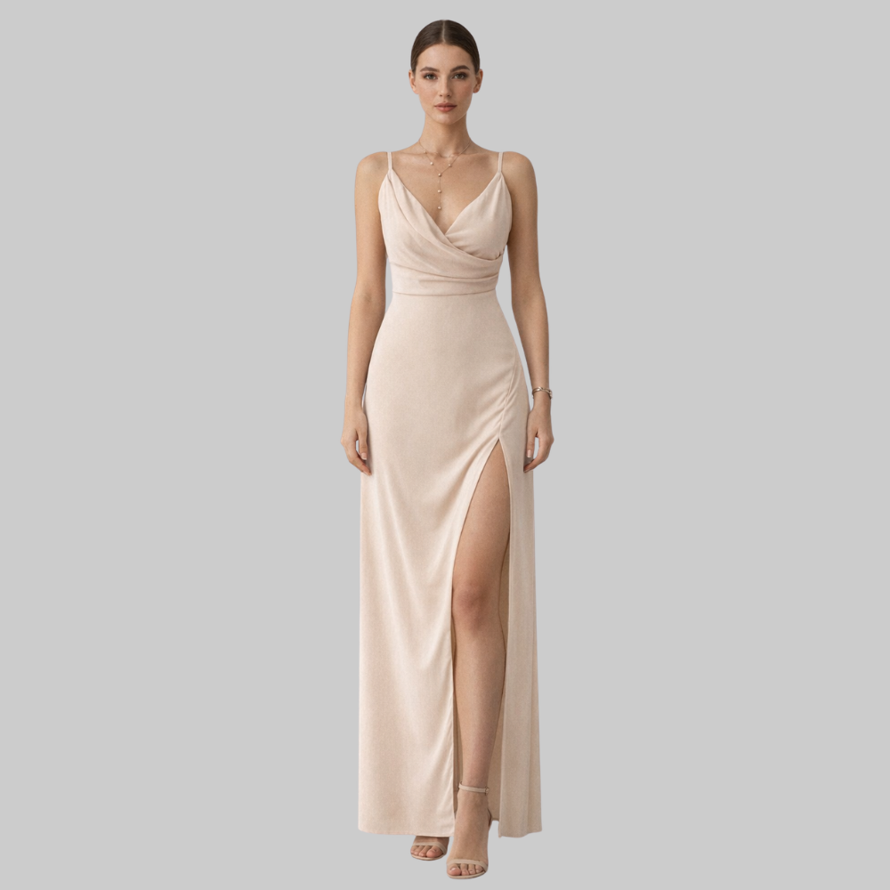 Lanie Vestido Slip Dress Elegante de Mujer – Vestido con Escote Profundo y Abertura