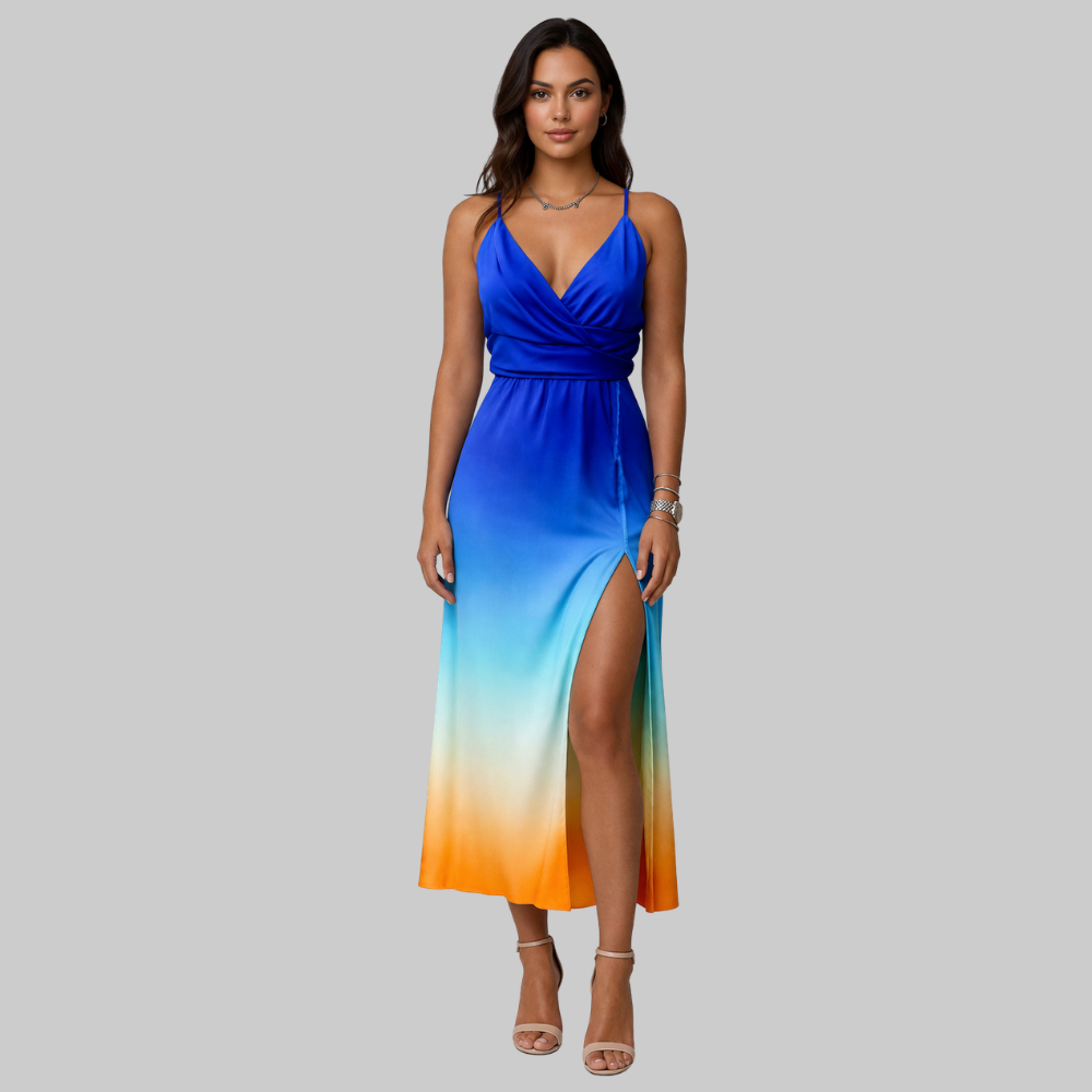 Lanie Vestido Slip Dress Elegante de Mujer – Vestido con Escote Profundo y Abertura