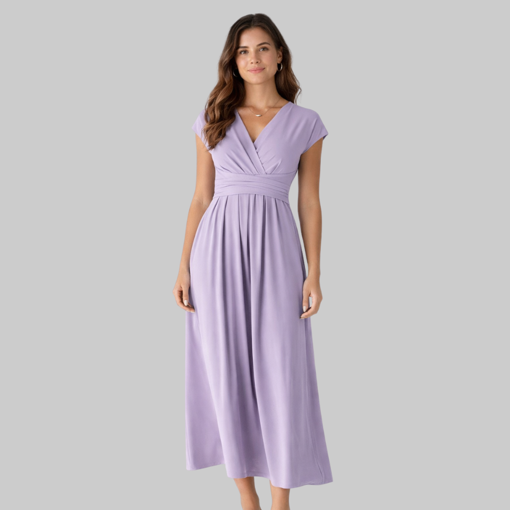 Leona Vestido Midi de Mujer de Verano – Vestido con Escote en V y Lazo Elegante en la Espalda