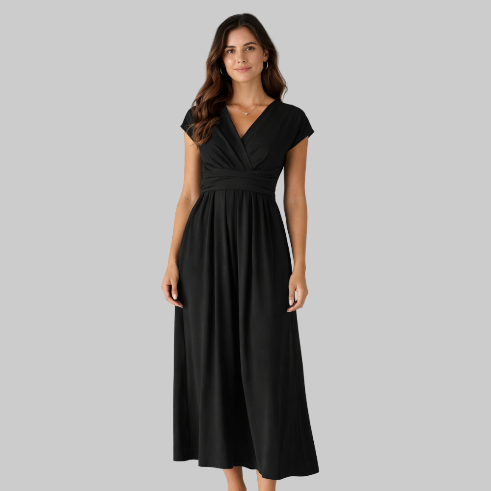Leona Vestido Midi de Mujer de Verano – Vestido con Escote en V y Lazo Elegante en la Espalda