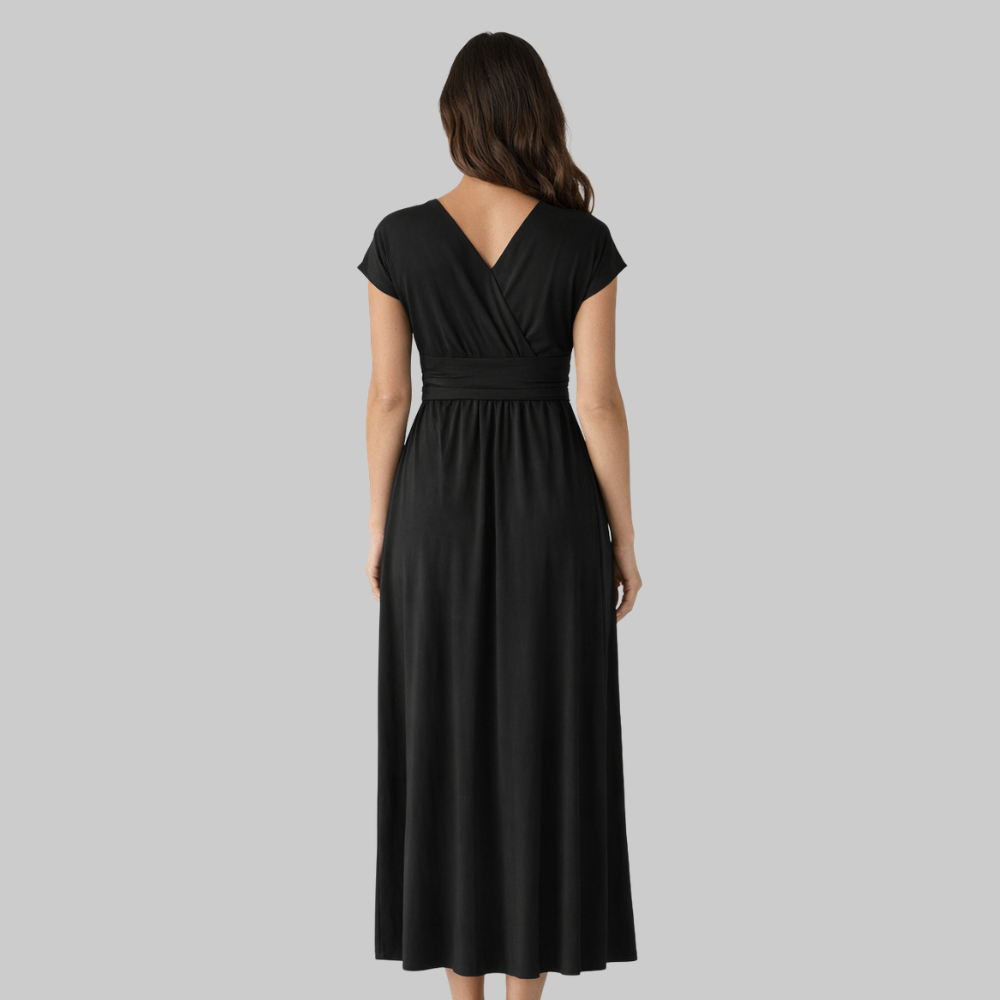 Leona Robe Femme Midi Été – Robe avec Col V et Nœud Dos Élégante