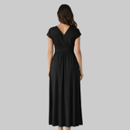 Leona Robe Femme Midi Été – Robe avec Col V et Nœud Dos Élégante