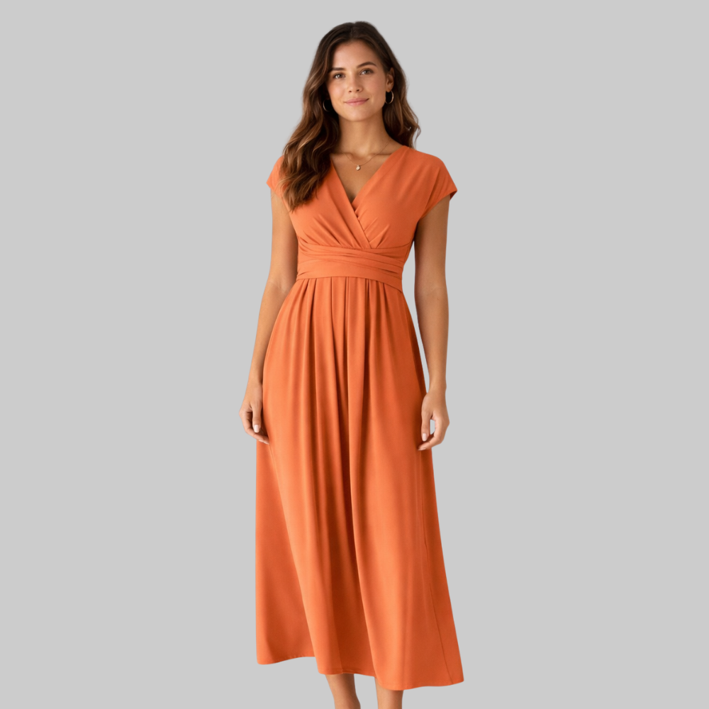 Leona Vestido Midi de Mujer de Verano – Vestido con Escote en V y Lazo Elegante en la Espalda