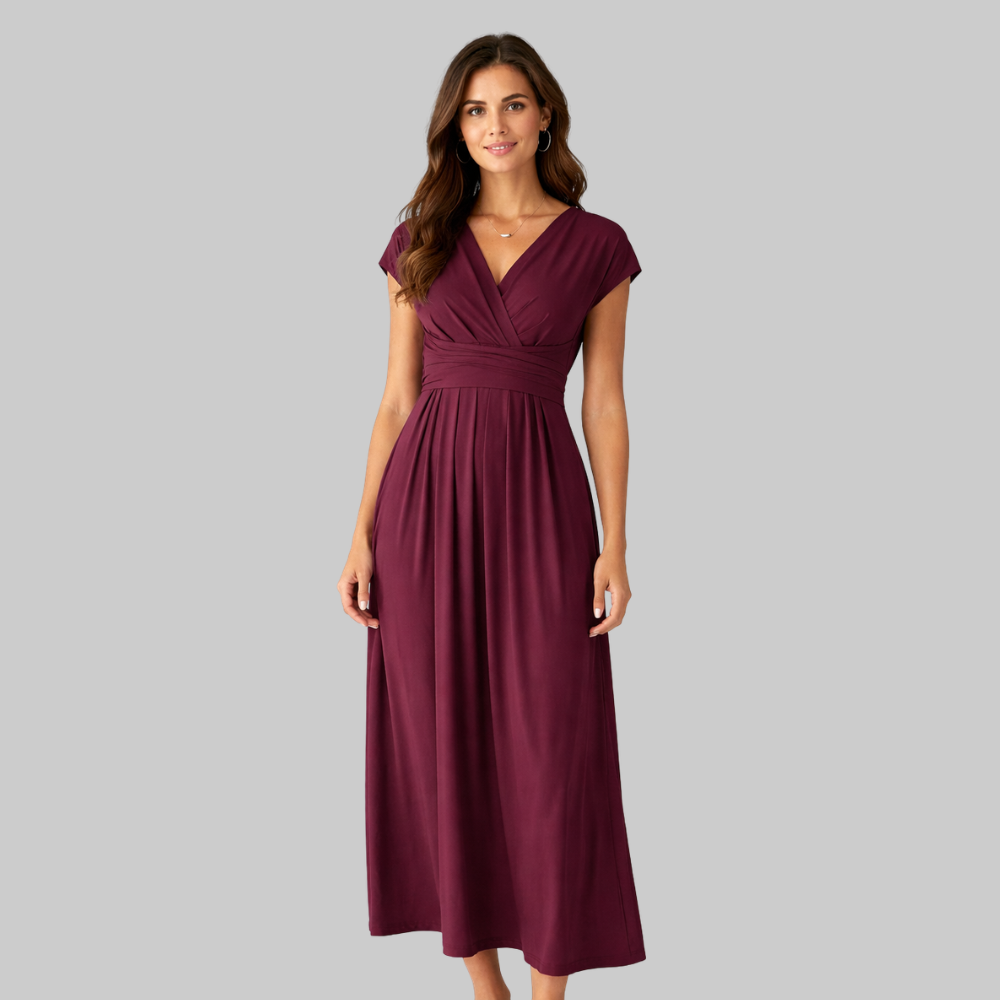 Leona Vestido Midi de Mujer de Verano – Vestido con Escote en V y Lazo Elegante en la Espalda