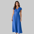Leona Robe Femme Midi Été – Robe avec Col V et Nœud Dos Élégante