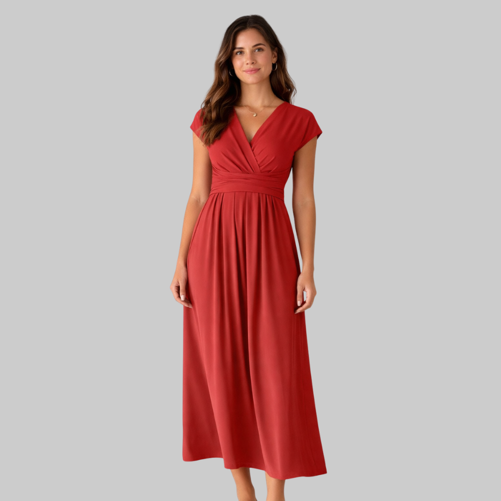 Leona Vestido Midi de Mujer de Verano – Vestido con Escote en V y Lazo Elegante en la Espalda