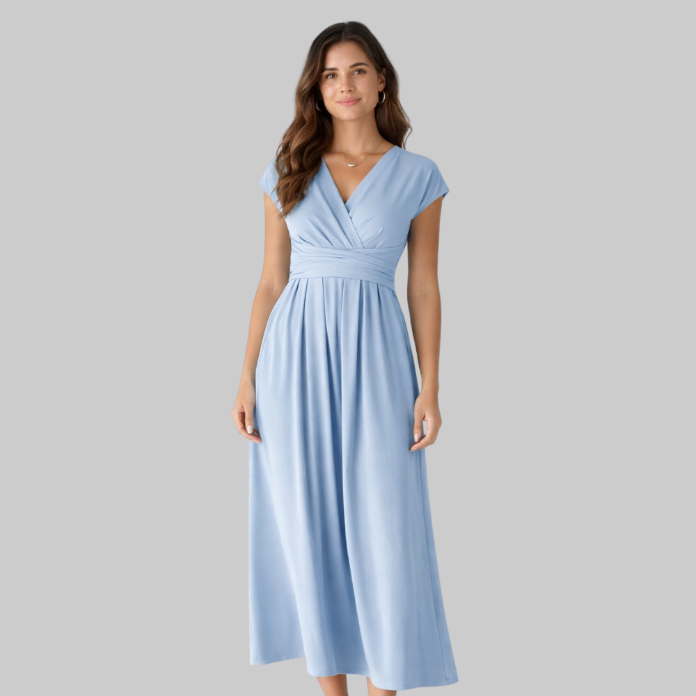 Leona Vestido Midi de Mujer de Verano – Vestido con Escote en V y Lazo Elegante en la Espalda