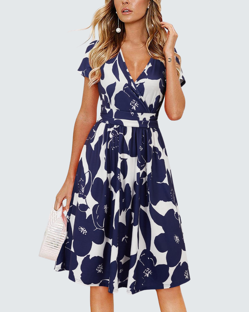 Lily vestido de verano para mujer – vestido midi floral con escote en V y bolsillos