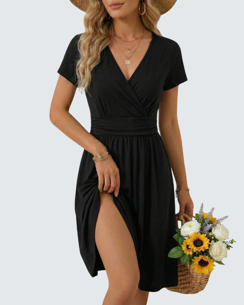 Lily vestido de verano para mujer – vestido midi floral con escote en V y bolsillos