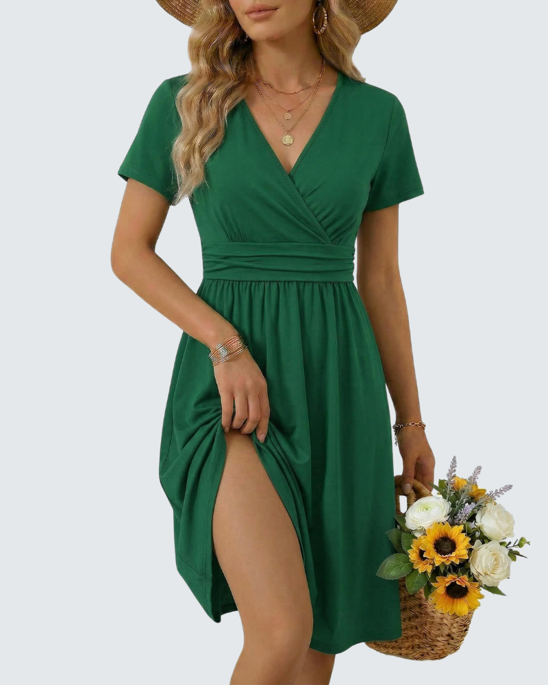 Lily vestido de verano para mujer – vestido midi floral con escote en V y bolsillos