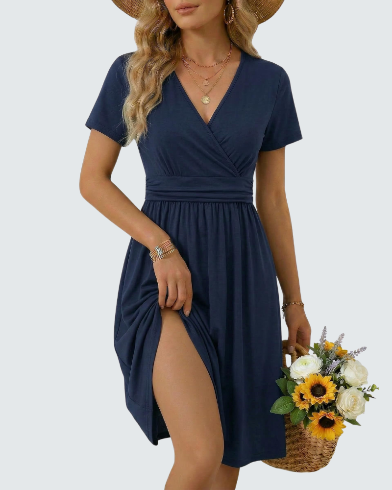 Lily vestido de verano para mujer – vestido midi floral con escote en V y bolsillos