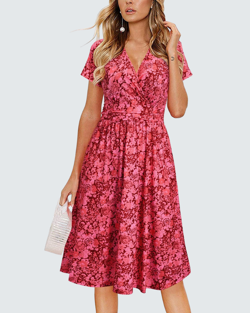 Lily vestido de verano para mujer – vestido midi floral con escote en V y bolsillos
