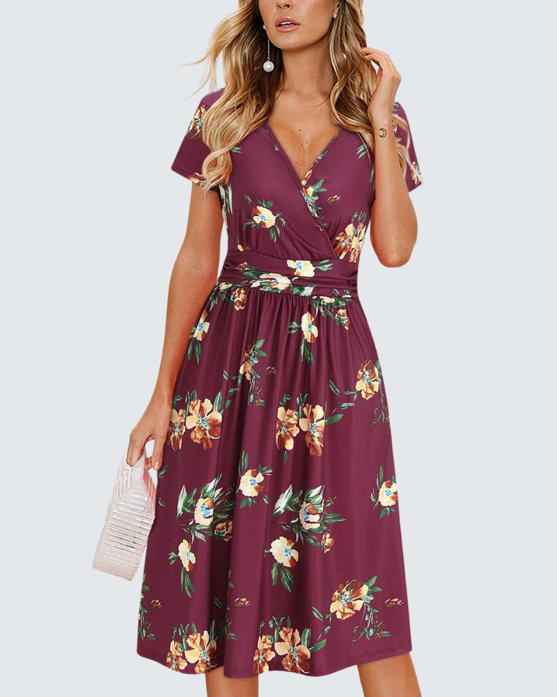 Lily vestido de verano para mujer – vestido midi floral con escote en V y bolsillos