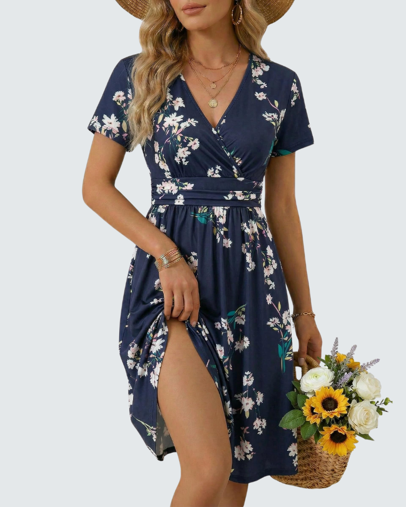 Lily vestido de verano para mujer – vestido midi floral con escote en V y bolsillos