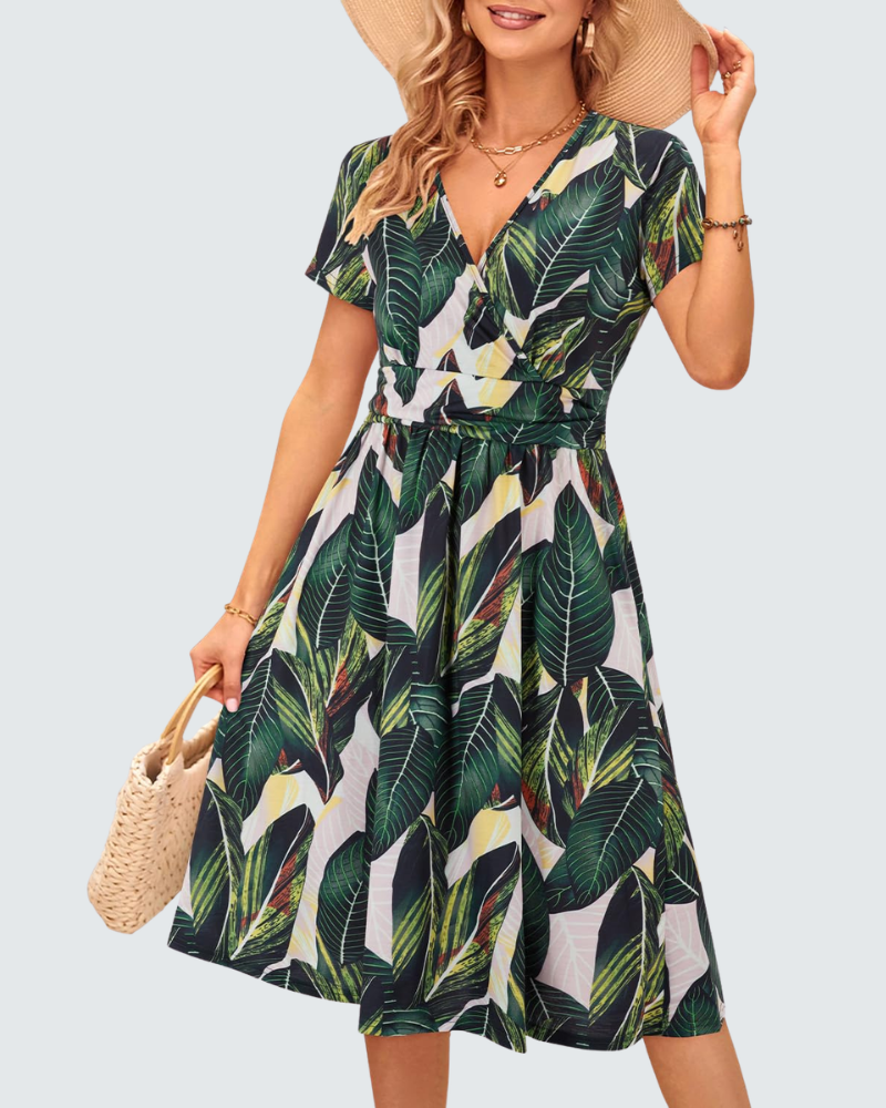 Lily vestido de verano para mujer – vestido midi floral con escote en V y bolsillos