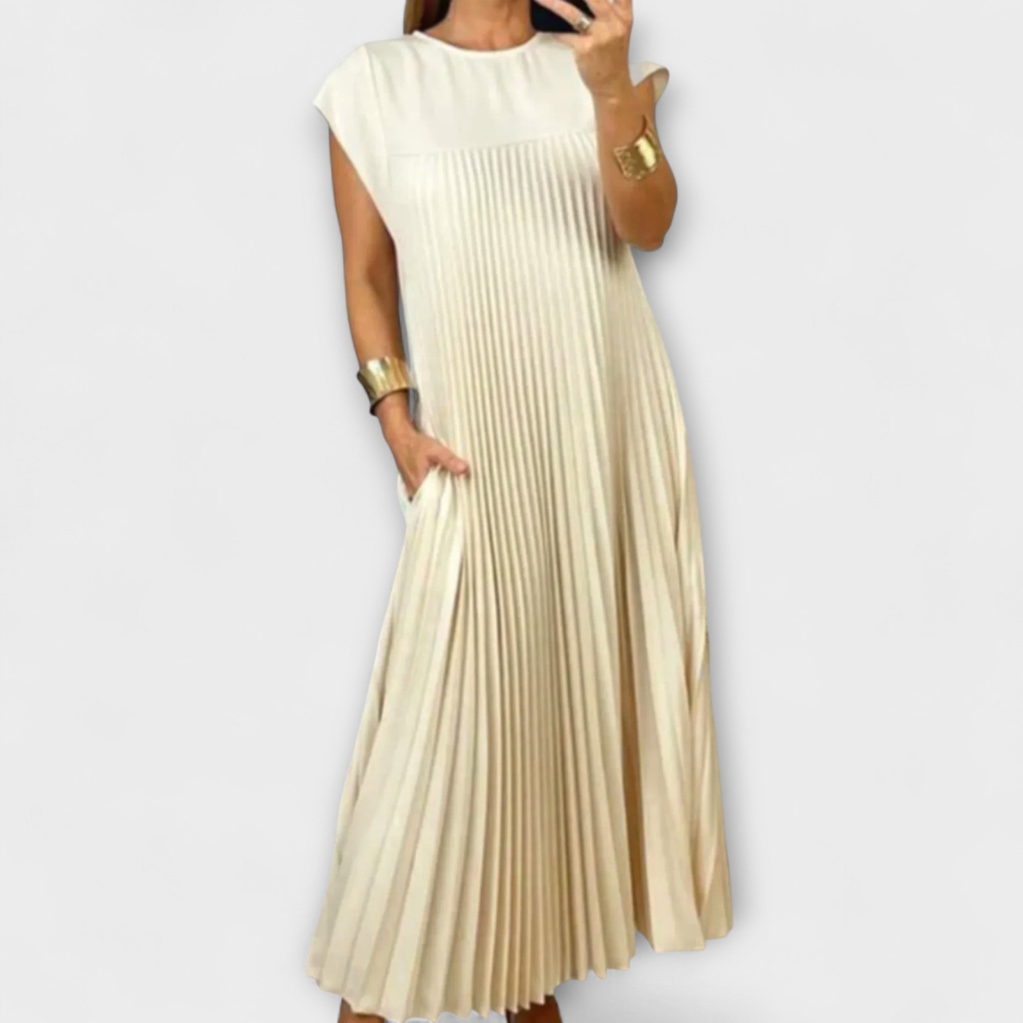 Lucresia Abito Donna Midi Plissé – Vestito A-Line, Maniche Volant Elegante Casual