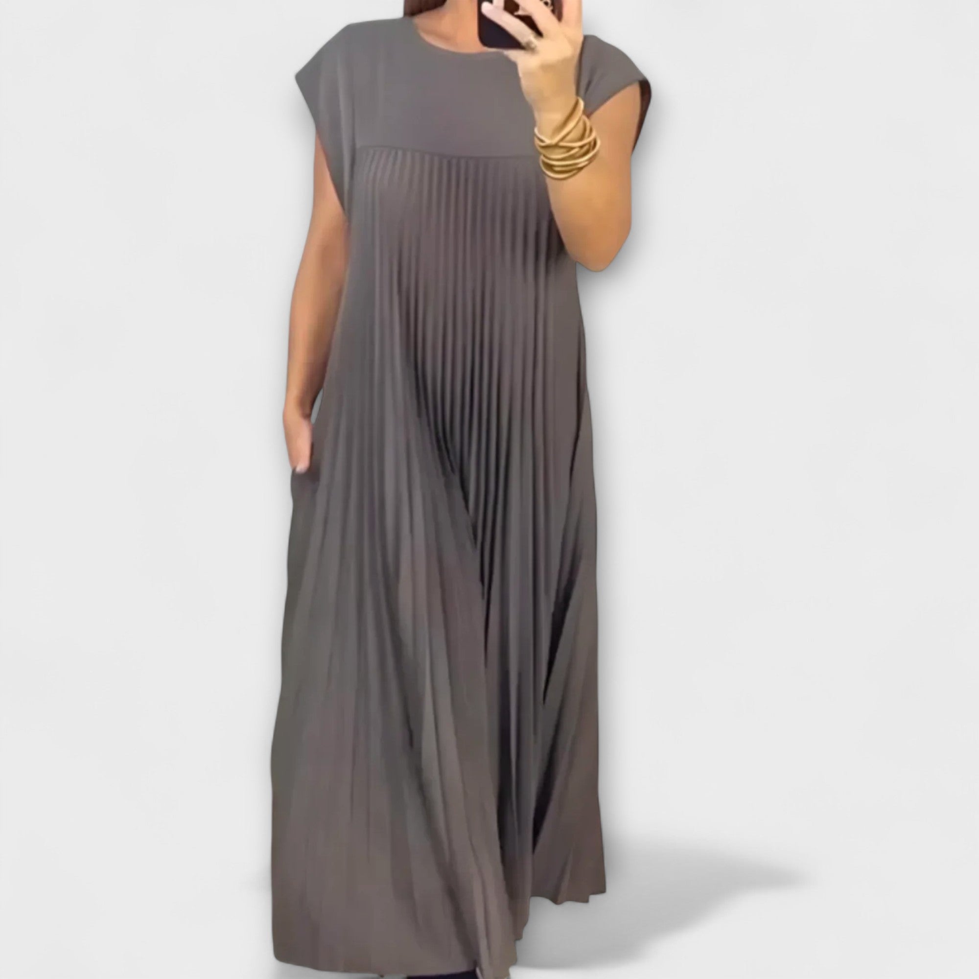Lucresia Vestido Mujer Midi Plisado – Vestido A-Line, Mangas Volante Elegante Casual