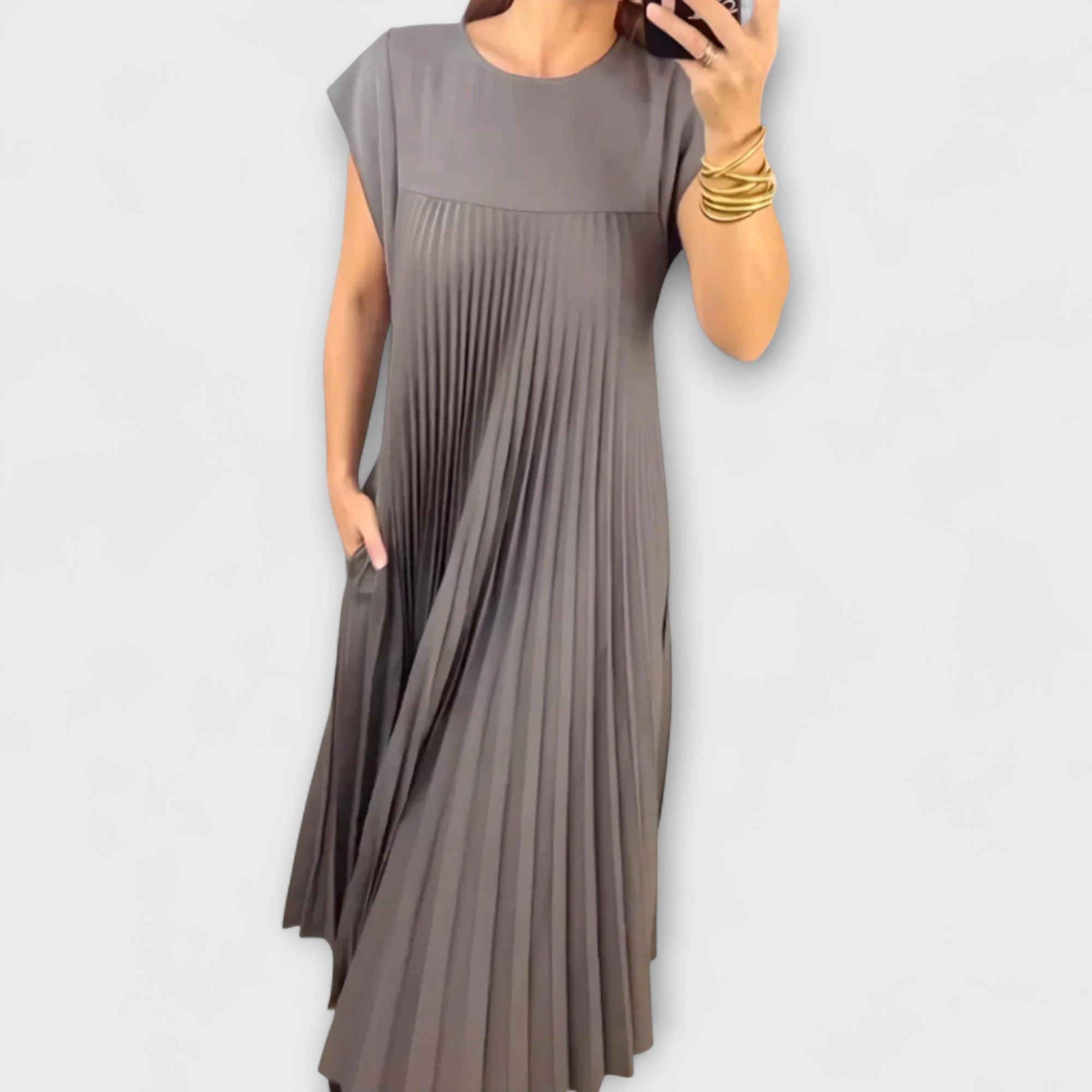 Lucresia Abito Donna Midi Plissé – Vestito A-Line, Maniche Volant Elegante Casual