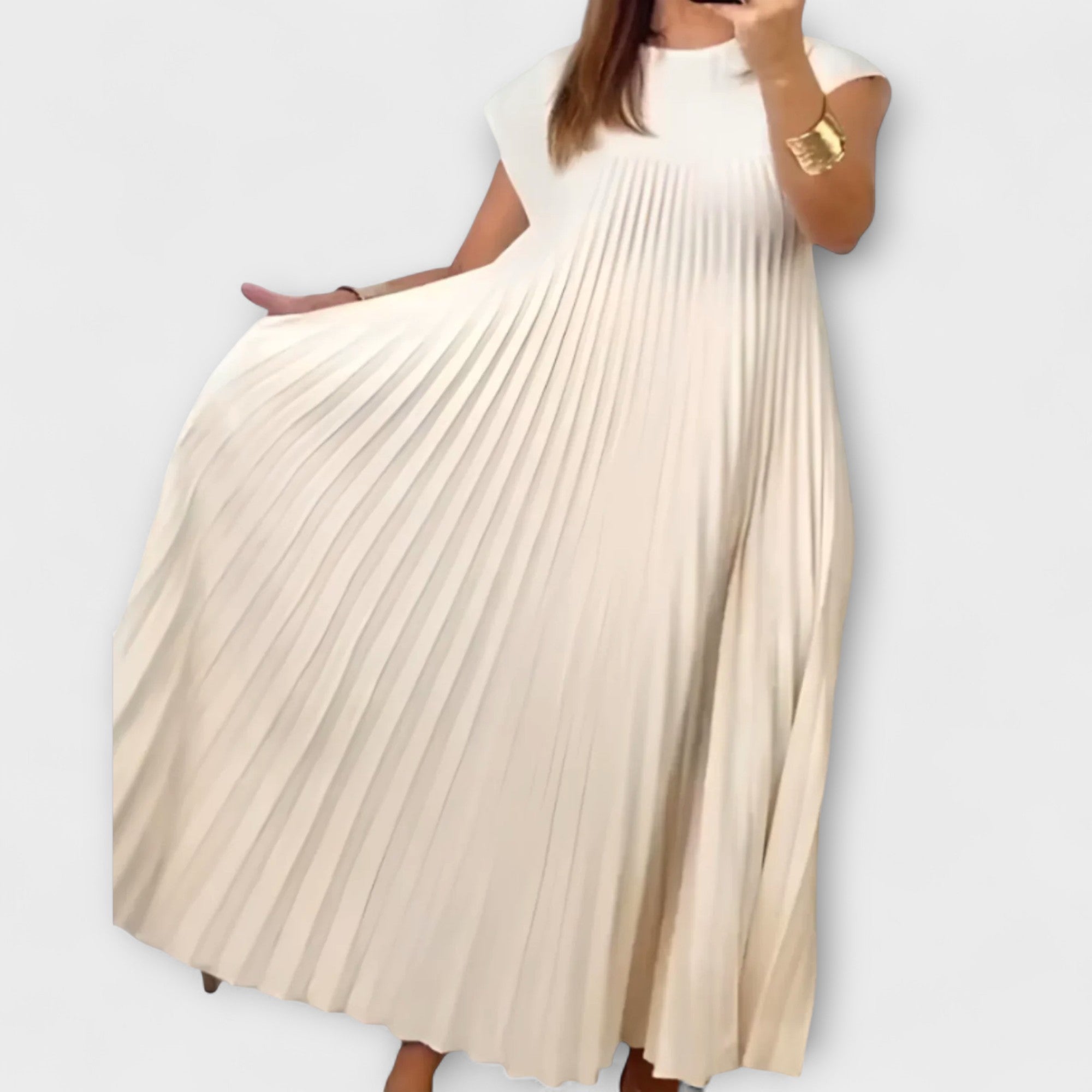 Lucresia Abito Donna Midi Plissé – Vestito A-Line, Maniche Volant Elegante Casual