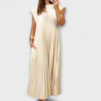 Lucresia Abito Donna Midi Plissé – Vestito A-Line, Maniche Volant Elegante Casual