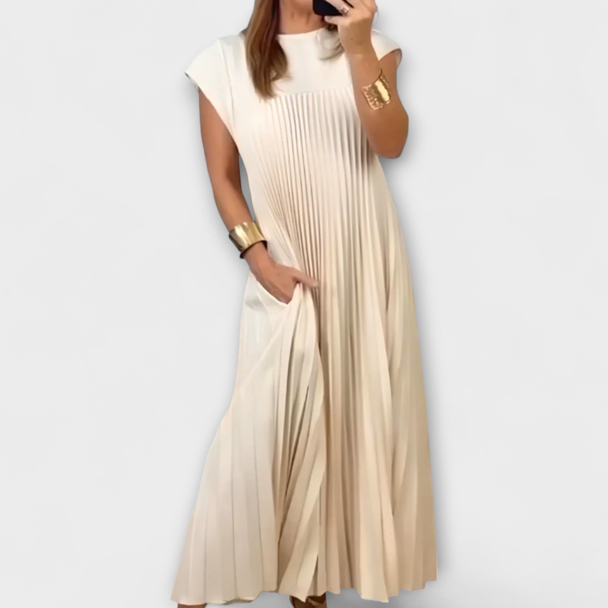 Lucresia Vestido Mujer Midi Plisado – Vestido A-Line, Mangas Volante Elegante Casual
