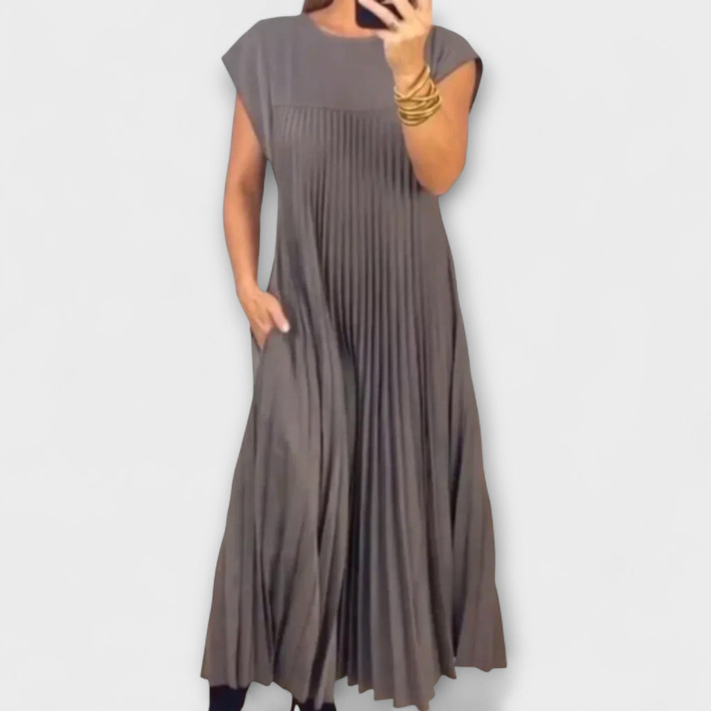 Lucresia Abito Donna Midi Plissé – Vestito A-Line, Maniche Volant Elegante Casual
