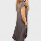 Lucresia Abito Donna Midi Plissé – Vestito A-Line, Maniche Volant Elegante Casual