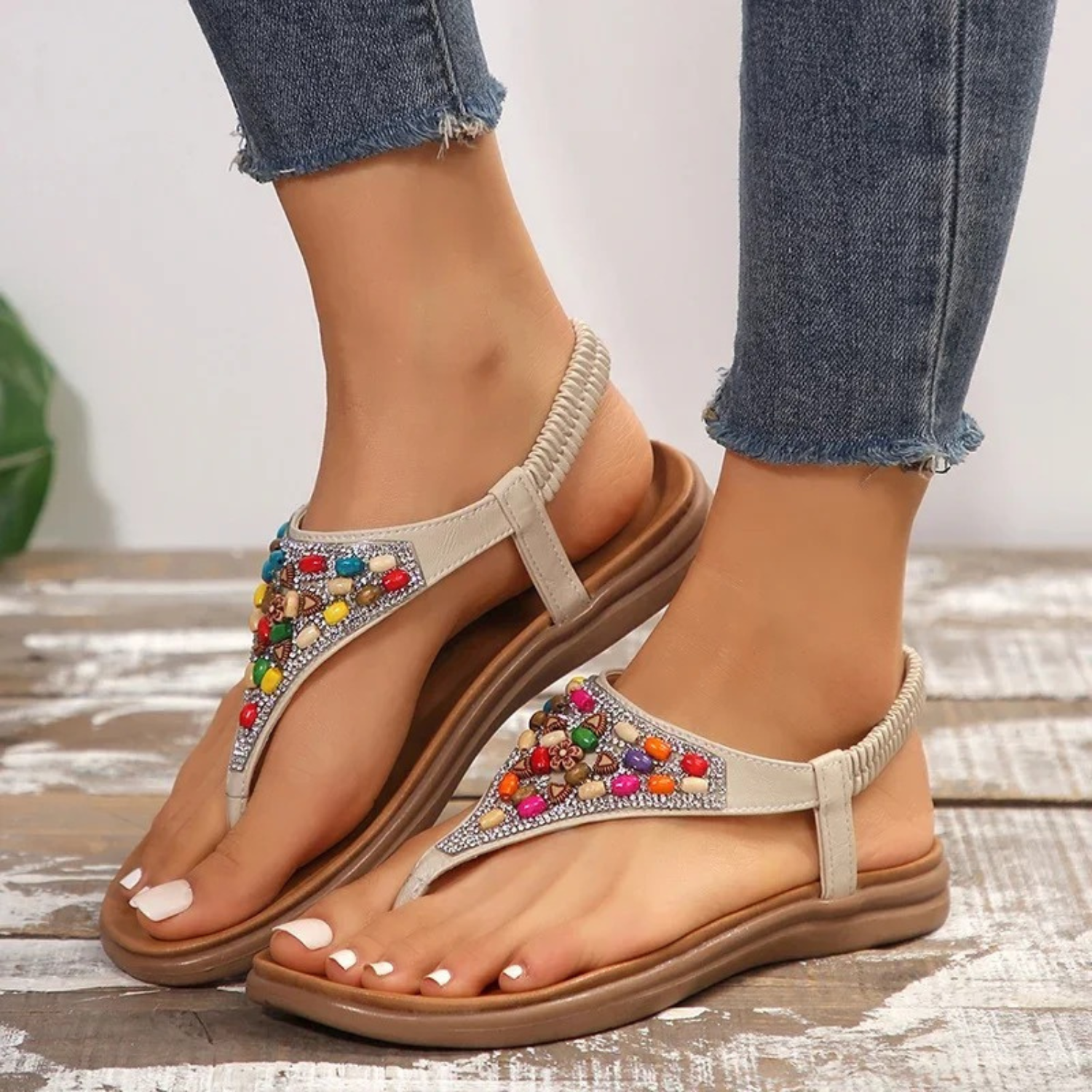 Giulia Sandalias Mujer con Perlas – Correa en T, Suela Flexible Elegante de Verano