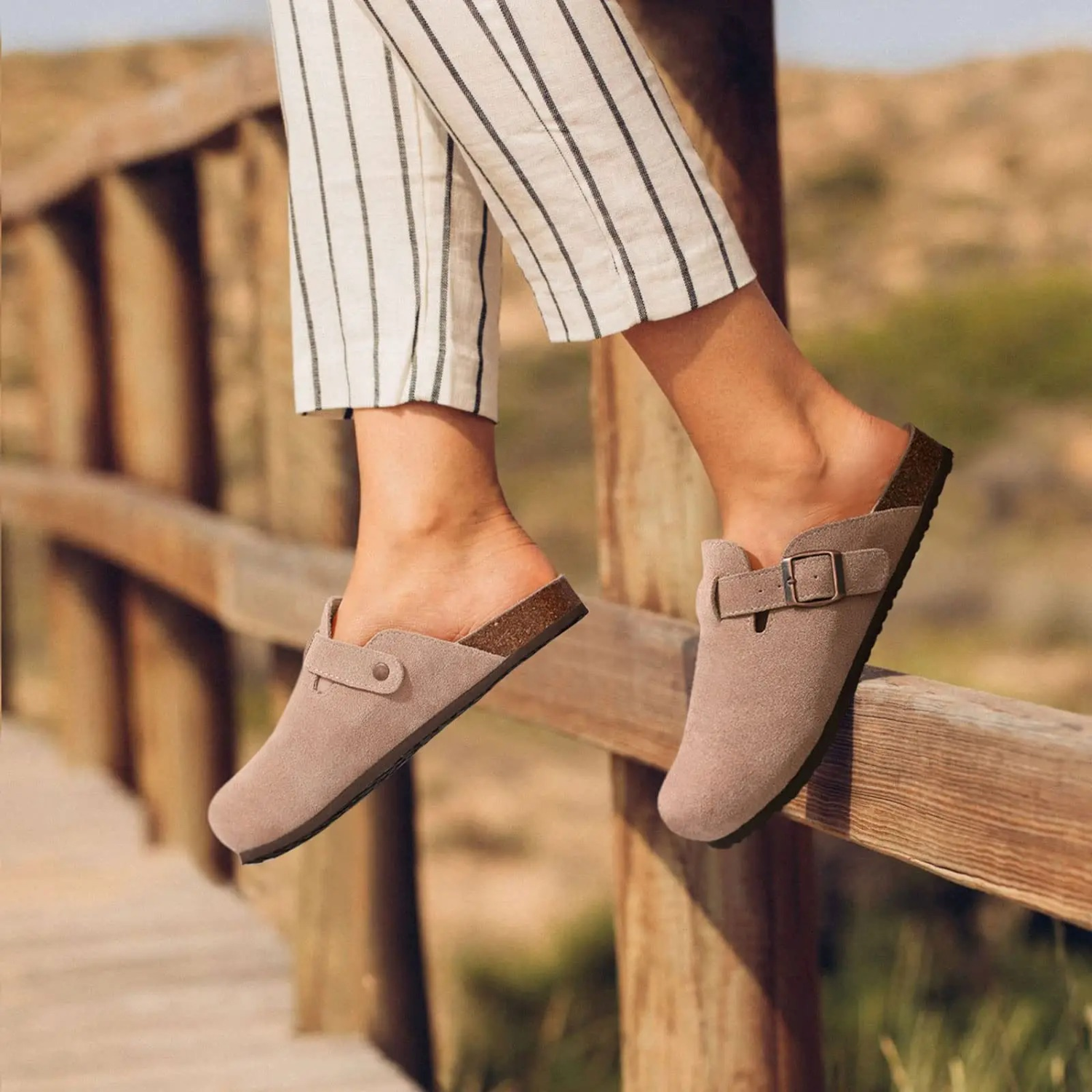 Sara Sandali Donna Zoccolo – Camoscio, Supporto Arco Comfort Estivo Antiscivolo