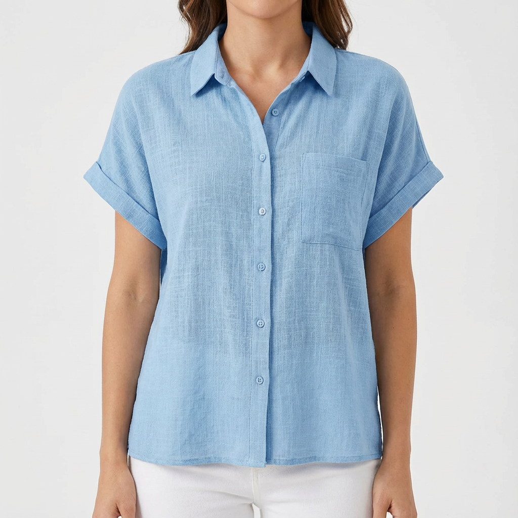 Donita Camicia Donna Estiva – Maniche Corte Arrotolate, Fit Morbido Casual Chic
