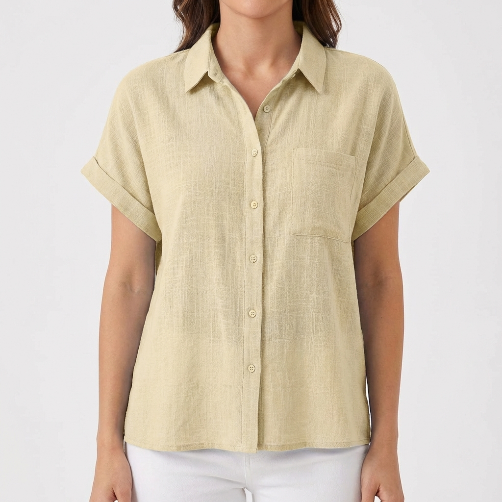 Donita Camicia Donna Estiva – Maniche Corte Arrotolate, Fit Morbido Casual Chic