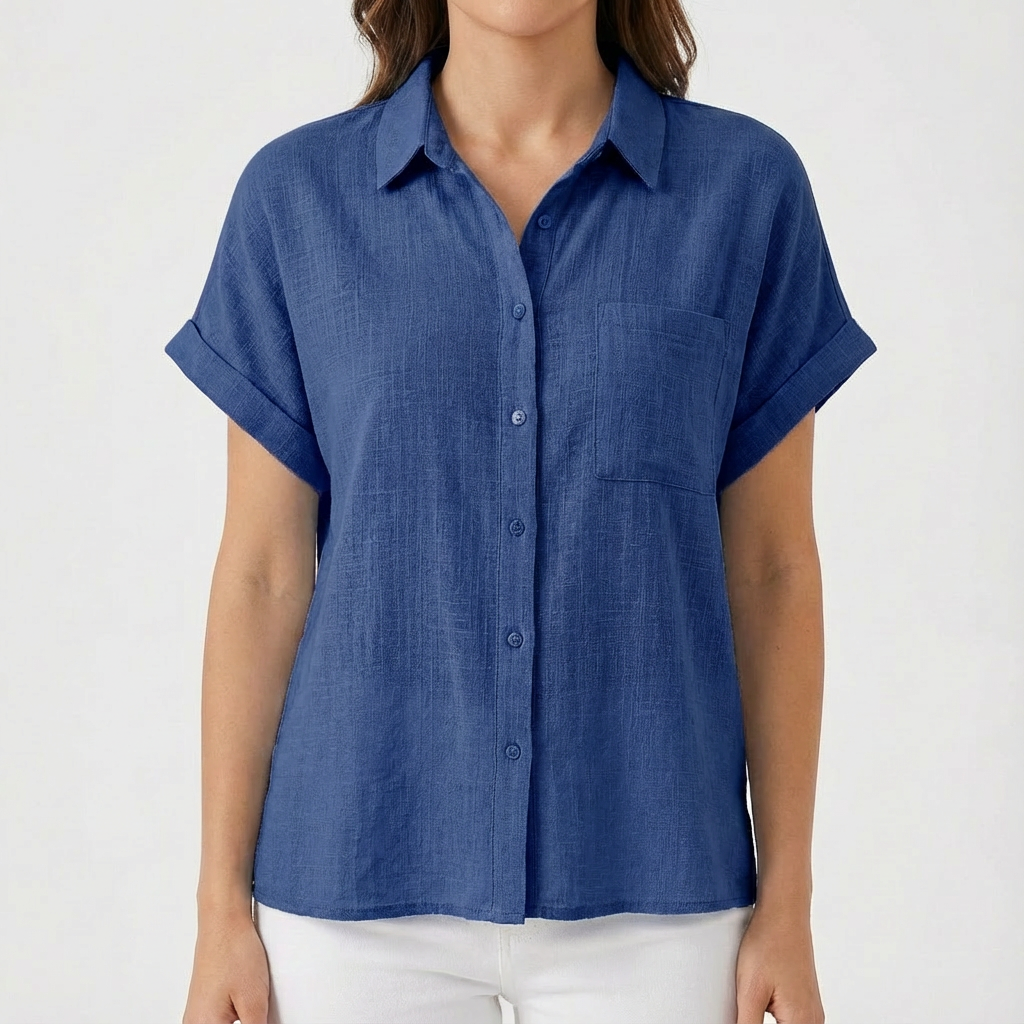 Donita Camicia Donna Estiva – Maniche Corte Arrotolate, Fit Morbido Casual Chic