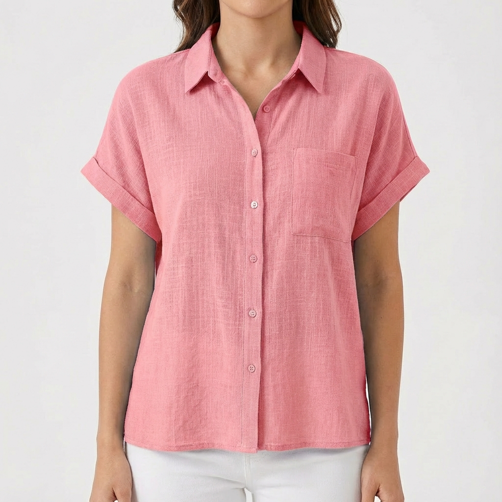 Donita Camicia Donna Estiva – Maniche Corte Arrotolate, Fit Morbido Casual Chic
