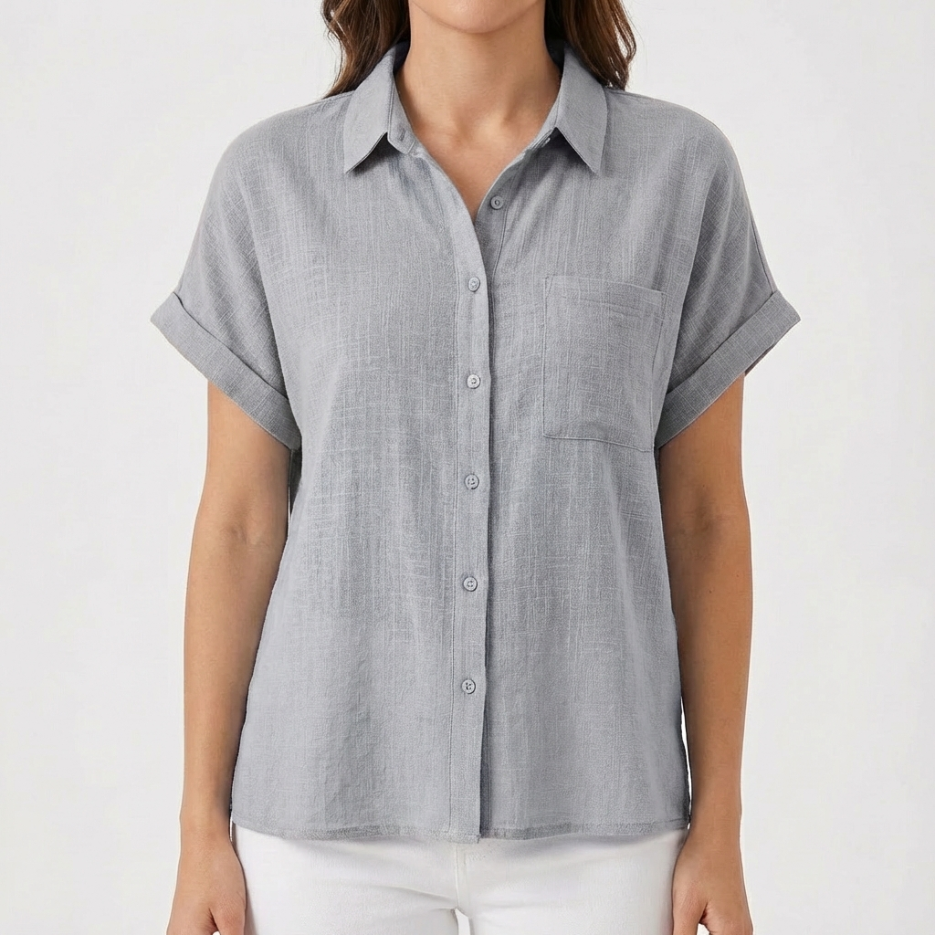 Donita Camicia Donna Estiva – Maniche Corte Arrotolate, Fit Morbido Casual Chic