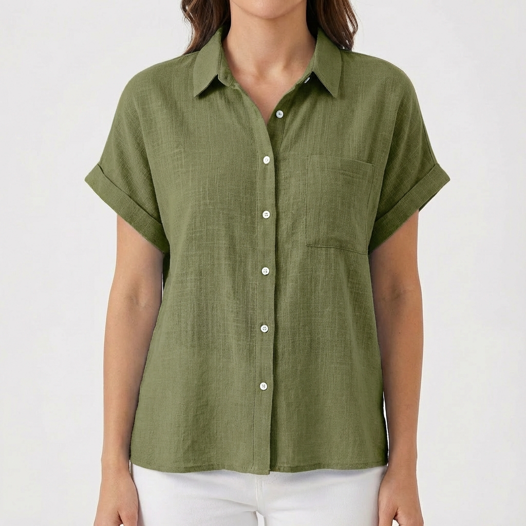 Donita Camicia Donna Estiva – Maniche Corte Arrotolate, Fit Morbido Casual Chic