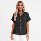 Donita Camisa Mujer de Verano – Mangas Cortas Remangadas, Ajuste Suelto Casual Chic