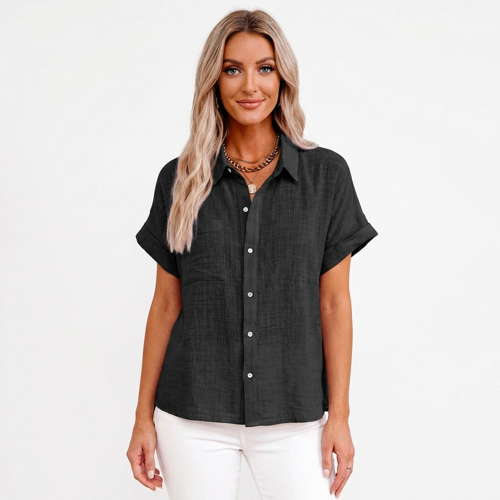 Donita Camicia Donna Estiva – Maniche Corte Arrotolate, Fit Morbido Casual Chic