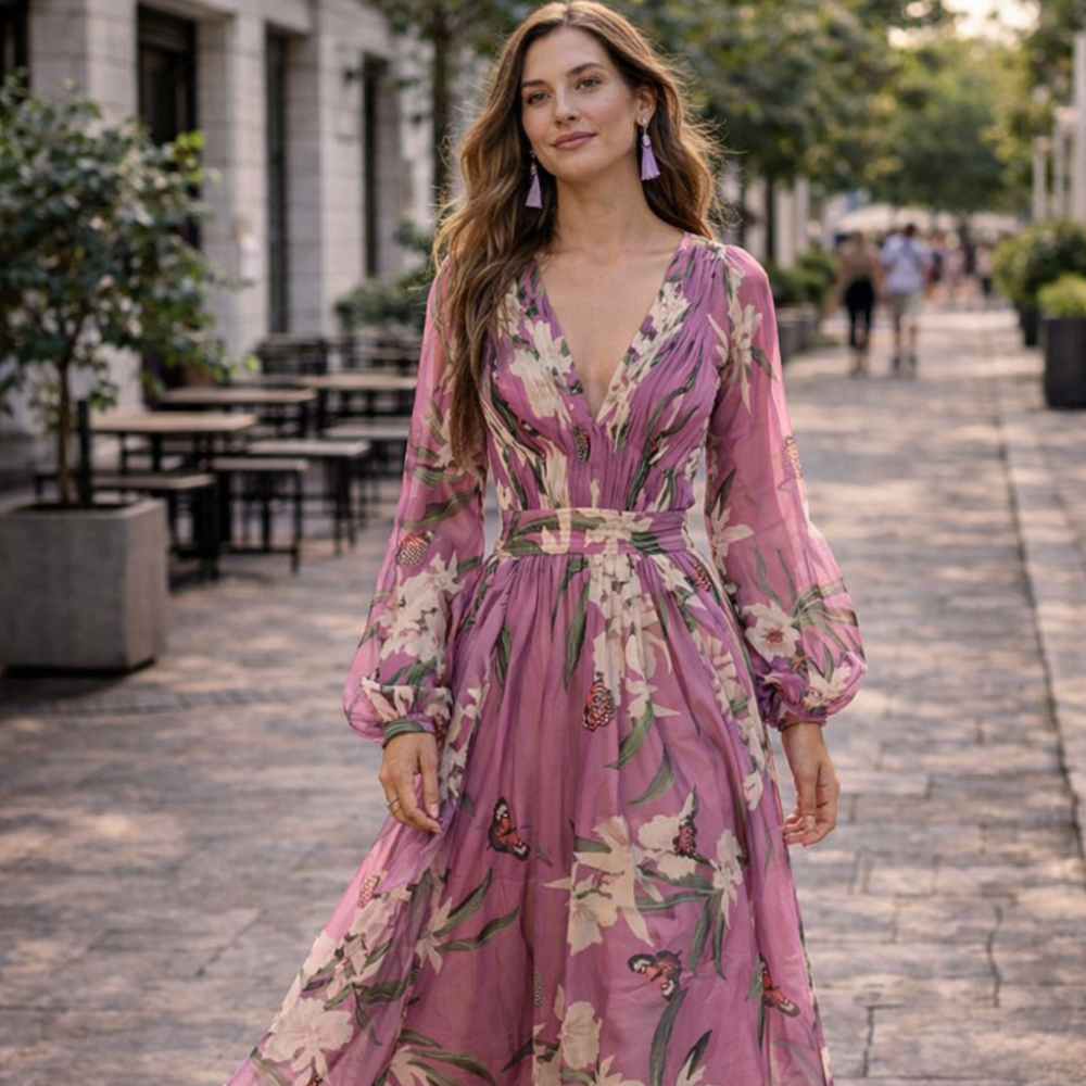 Natalia Vestido Maxi Mujer – Floral Elegante, Tejido Ligero y Estilo Refinado de Verano