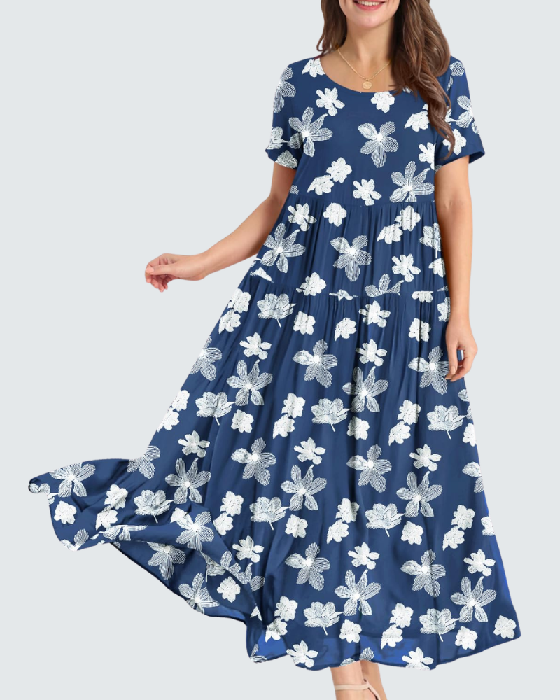 Madison Abito Maxi Donna – Vestito Boho in Cotone con Stampa Floreale e Tasche