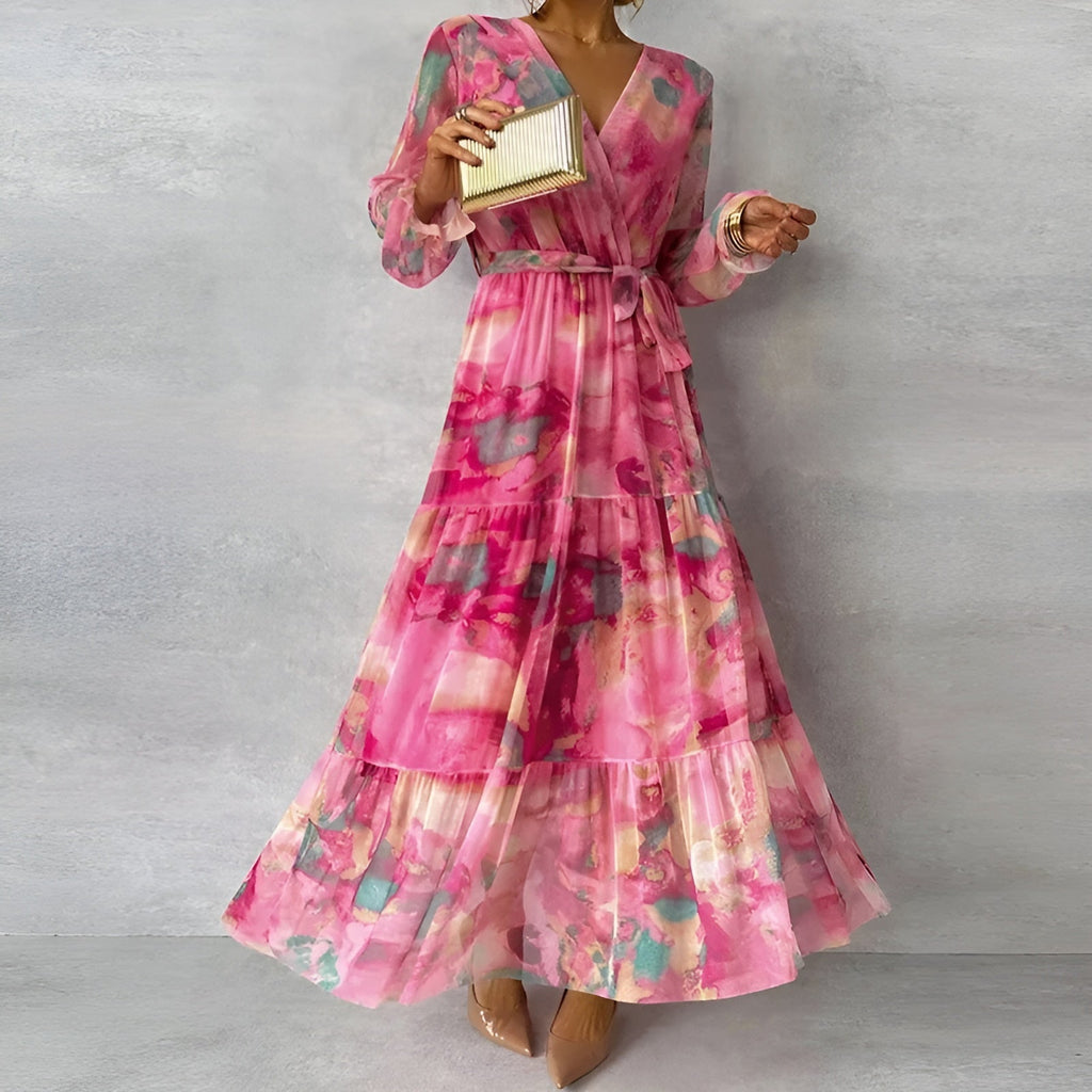 Elia Robe Femme Florale – Robe Midi Plissée Élégante, Été Romantique Chic