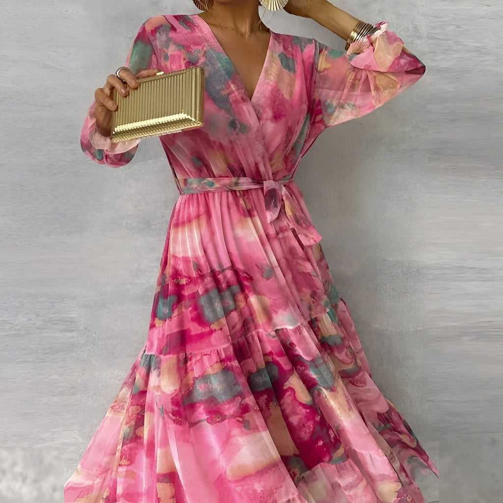 Elia Robe Femme Florale – Robe Midi Plissée Élégante, Été Romantique Chic