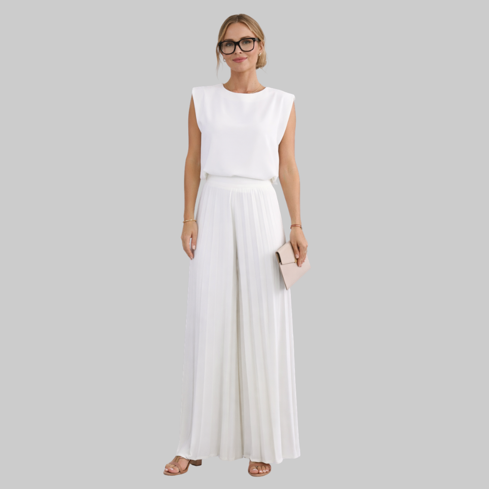 Maruja Ensemble Femme Élégant Deux Pièces – Tenue Top Col V et Pantalon Large
